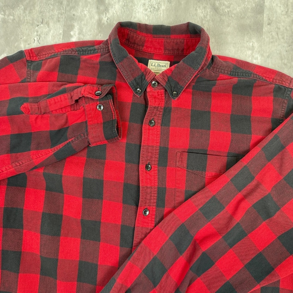 Vintage LL Bean Buffalo Plaid Wool Flannel Shirt Men 2XL Red Black Long Sleeve